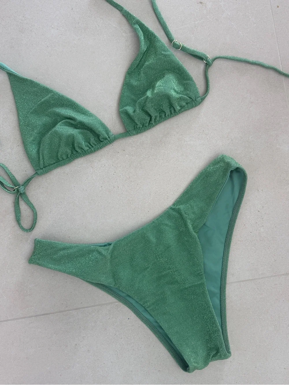 Monday Swimwear Green Shimmer Triangle Bikini Set